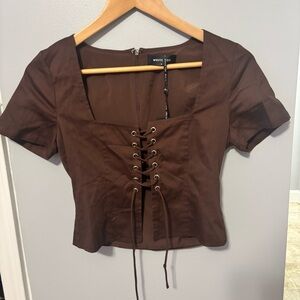 NWT White Fox Brown Lace-Up Women's Top